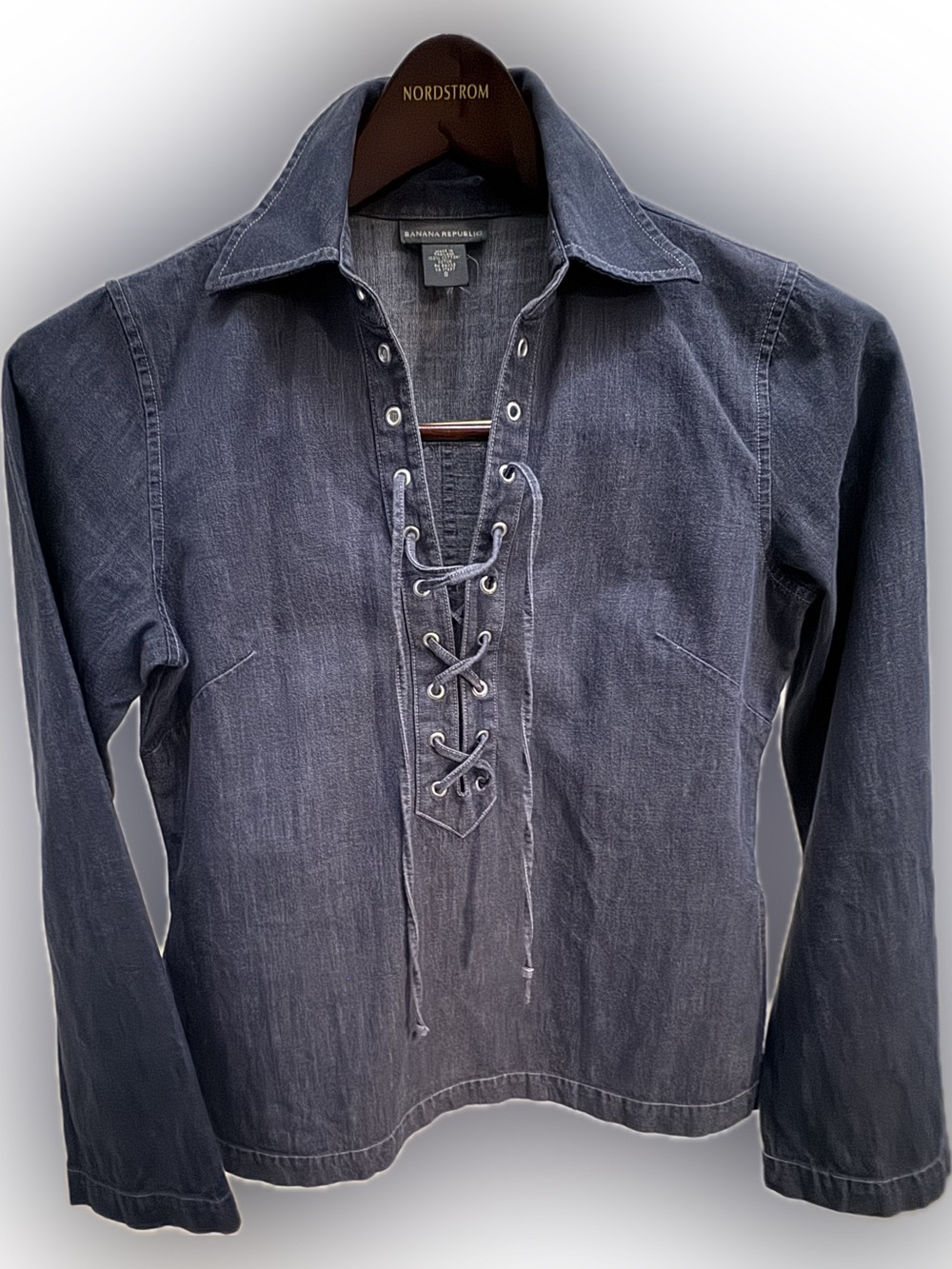 BANANA REPUBLIC SHIRT LACE UP CHAMBRAY LIGHTWEIGHT SOFT COTTON DENIM BLUE S